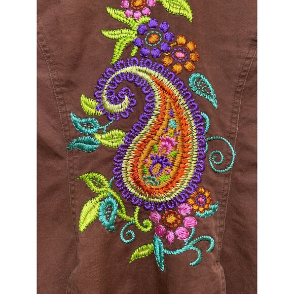 T Co Brown‎ Embroidered Button Down Jacket Medium Boho Western Casual Style - Picture 3 of 8